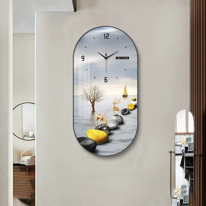 Hot Fashion Large Modern Luxury Crystal Porcelain Wall Clock Creative Painted Entrance Hall Dining Room Decorative Home Wall Art
