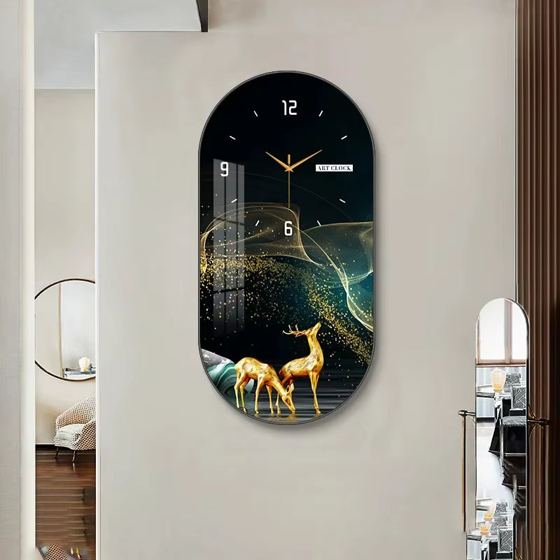 Hot Fashion Large Modern Luxury Crystal Porcelain Wall Clock Creative Painted Entrance Hall Dining Room Decorative Home Wall Art