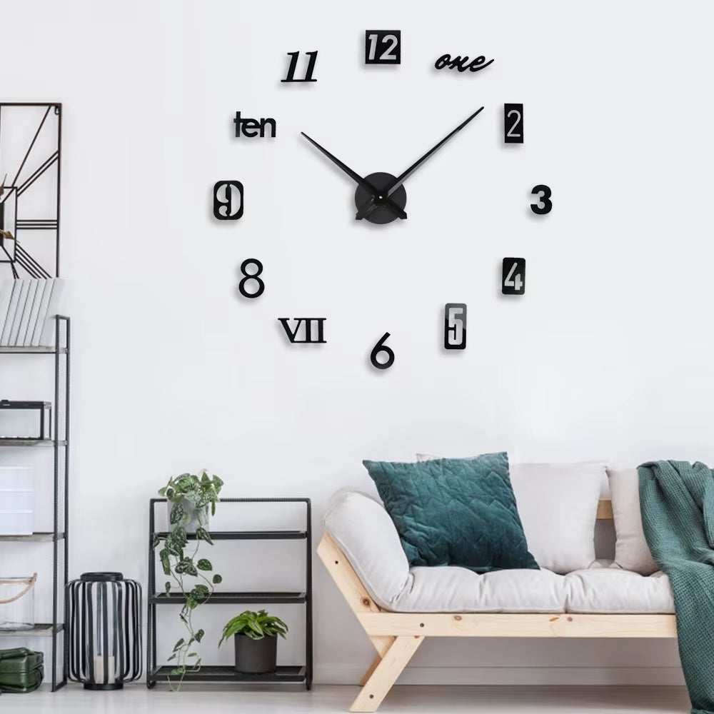 120CM Modern Quartz Needle Display 3D Wall Clock for Living Room Unique Luxury Multi-Piece Set Home Decor