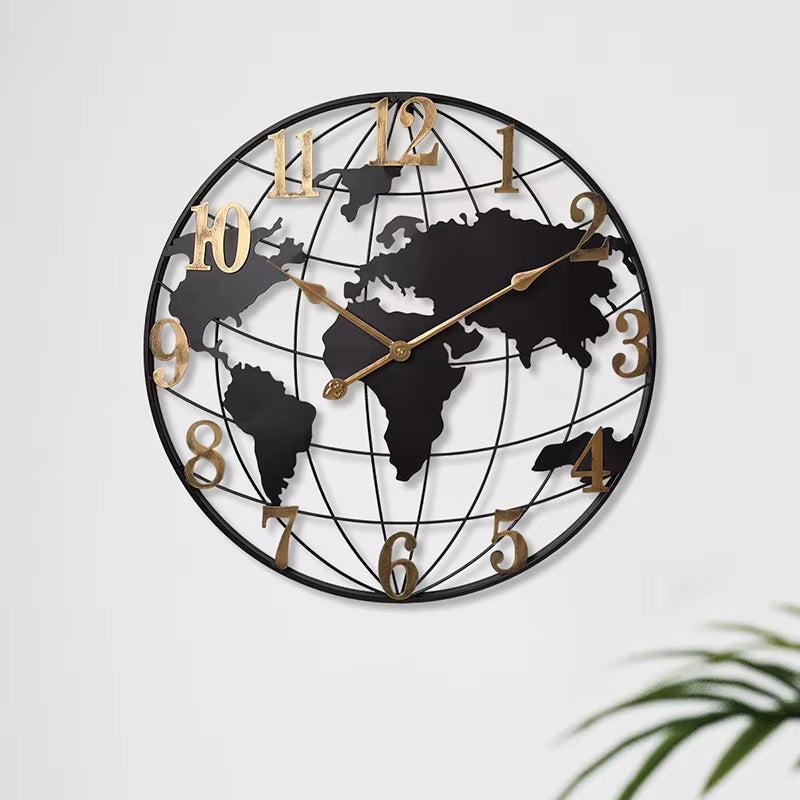 American Style Industrial Retro Iron Stereo Map Clock Single Face Digital Creative Entrance Living Room Fashion Wall Clock