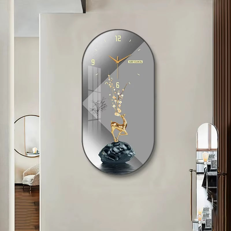 Hot Fashion Large Modern Luxury Crystal Porcelain Wall Clock Creative Painted Entrance Hall Dining Room Decorative Home Wall Art