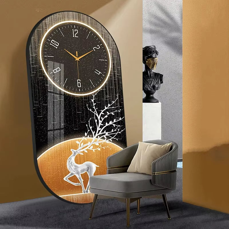 Hot Fashion Large Modern Luxury Crystal Porcelain Wall Clock Creative Painted Entrance Hall Dining Room Decorative Home Wall Art