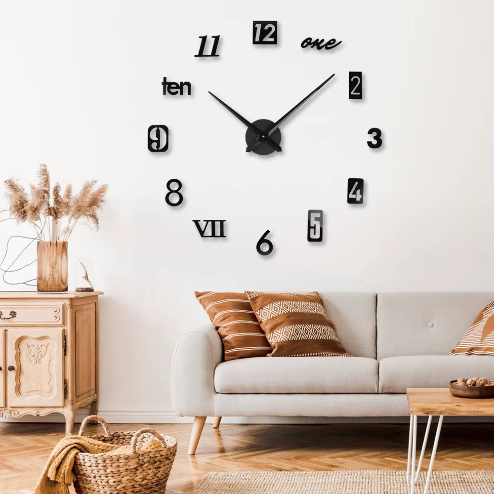 120CM Modern Quartz Needle Display 3D Wall Clock for Living Room Unique Luxury Multi-Piece Set Home Decor