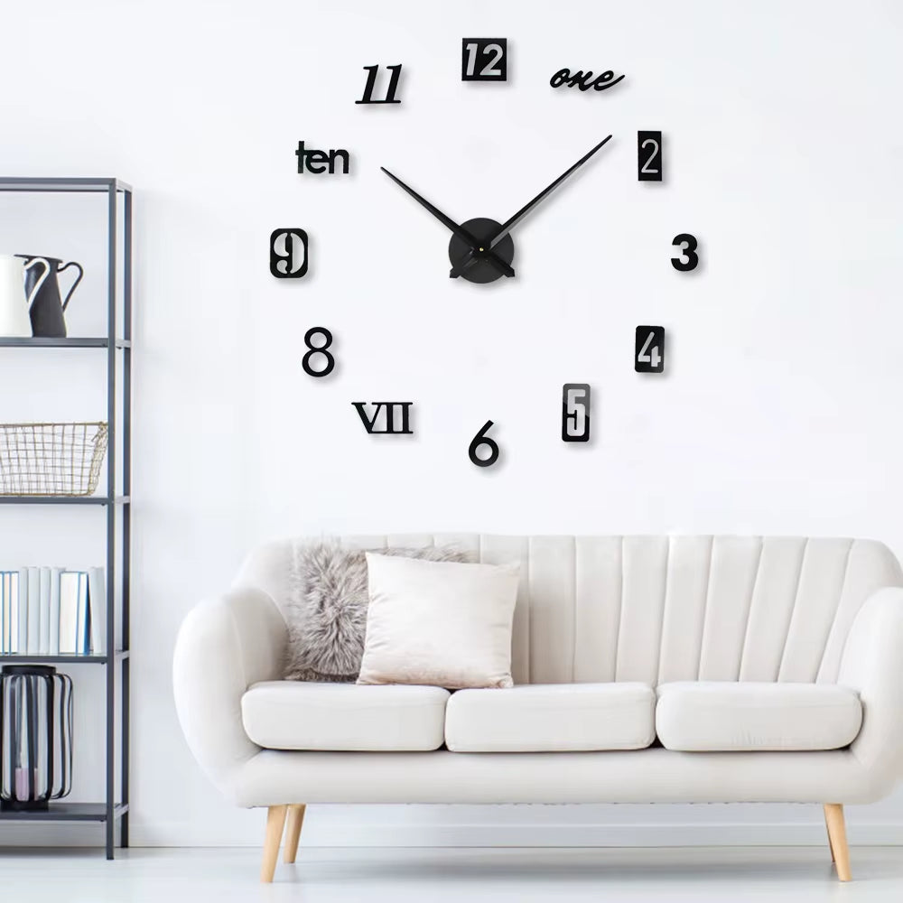 120CM Modern Quartz Needle Display 3D Wall Clock for Living Room Unique Luxury Multi-Piece Set Home Decor