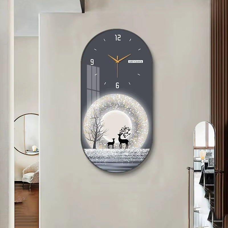 Hot Fashion Large Modern Luxury Crystal Porcelain Wall Clock Creative Painted Entrance Hall Dining Room Decorative Home Wall Art