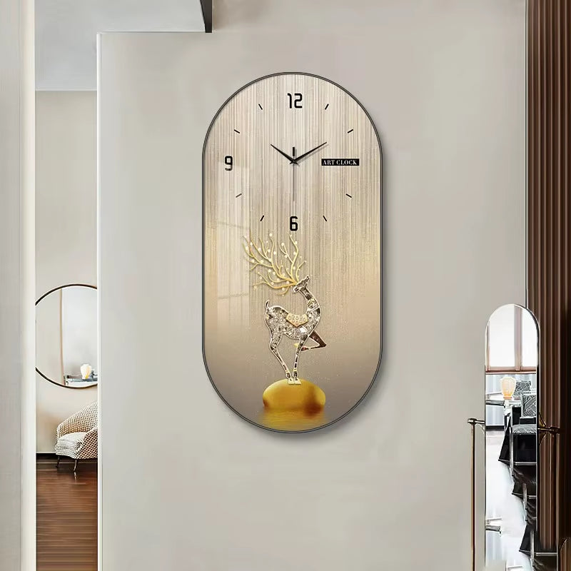 Hot Fashion Large Modern Luxury Crystal Porcelain Wall Clock Creative Painted Entrance Hall Dining Room Decorative Home Wall Art