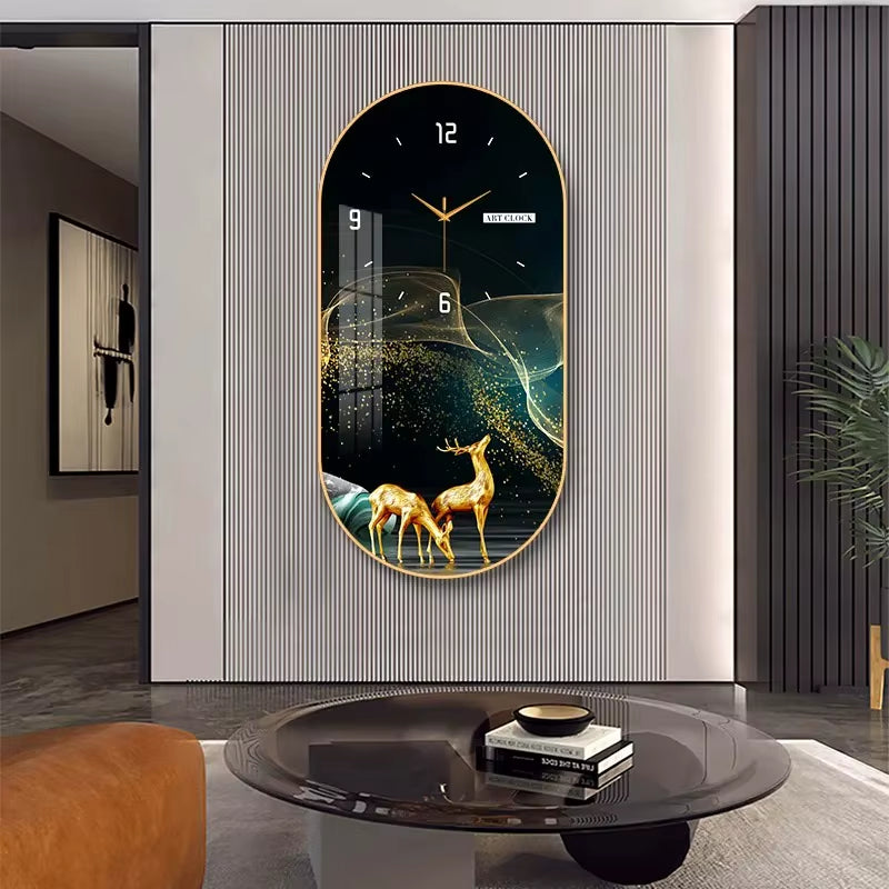 Hot Fashion Large Modern Luxury Crystal Porcelain Wall Clock Creative Painted Entrance Hall Dining Room Decorative Home Wall Art