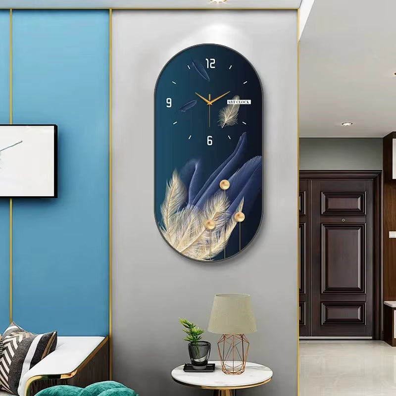Hot Fashion Large Modern Luxury Crystal Porcelain Wall Clock Creative Painted Entrance Hall Dining Room Decorative Home Wall Art