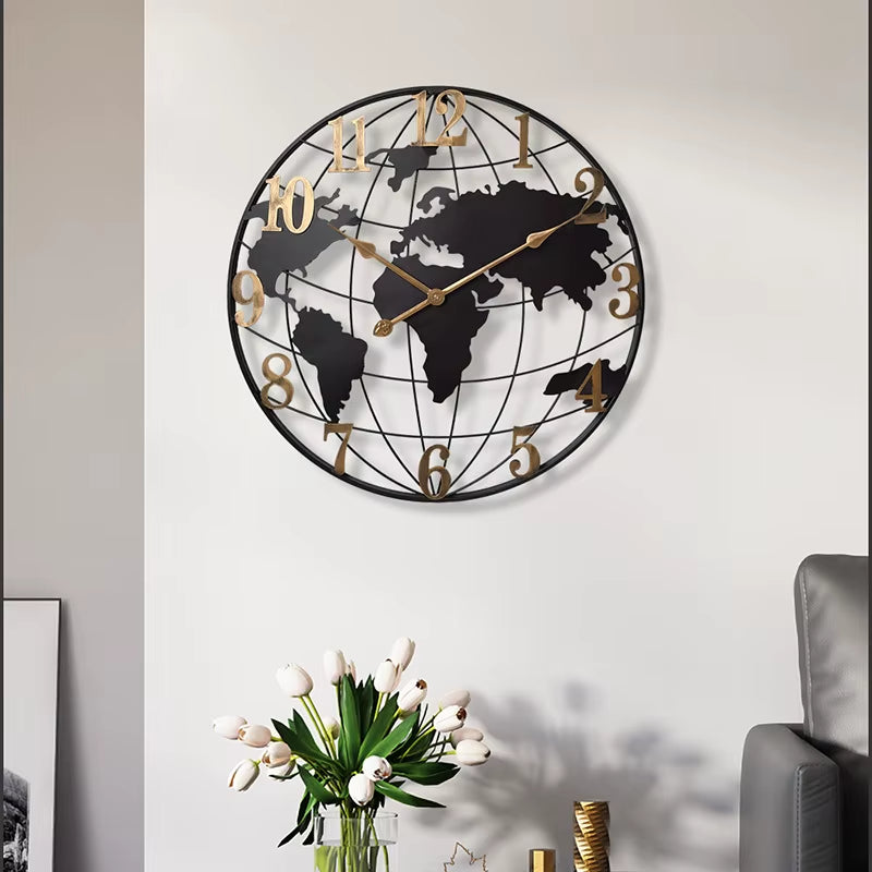 American Style Industrial Retro Iron Stereo Map Clock Single Face Digital Creative Entrance Living Room Fashion Wall Clock