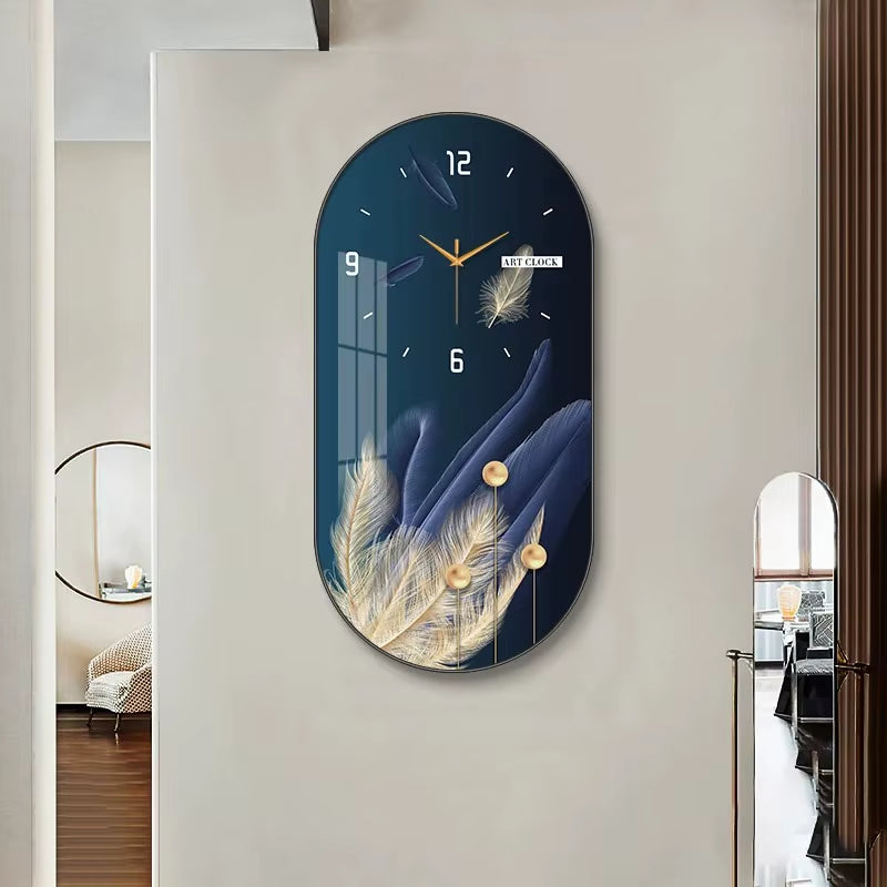 Hot Fashion Large Modern Luxury Crystal Porcelain Wall Clock Creative Painted Entrance Hall Dining Room Decorative Home Wall Art