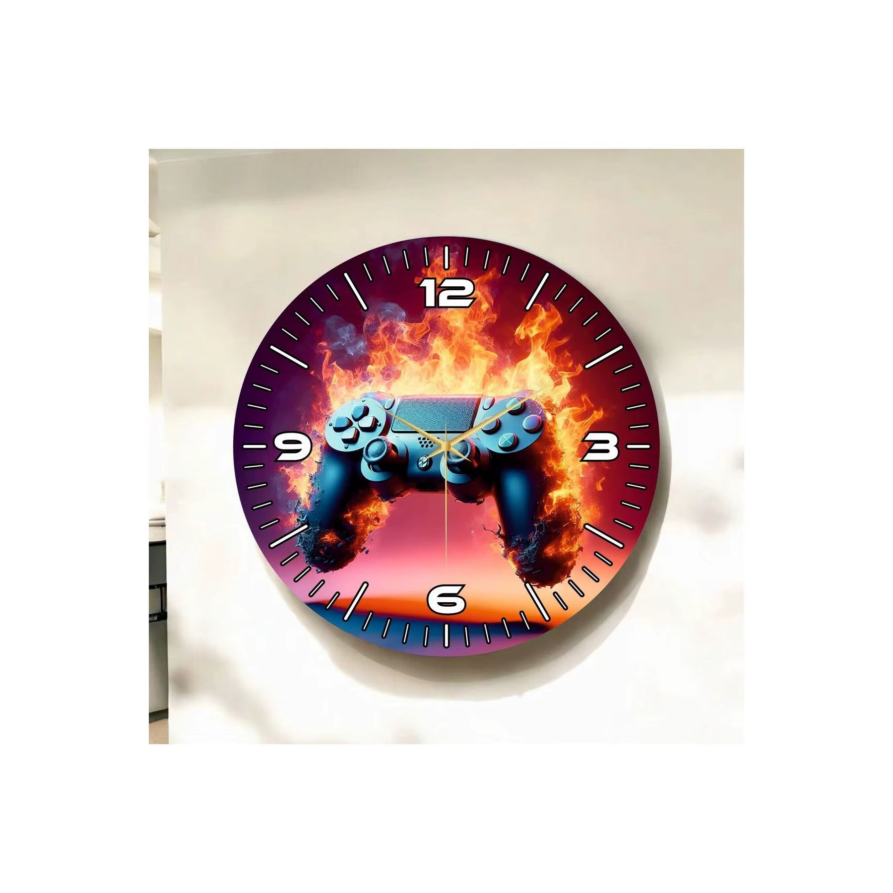 Colorful Printing 50Cm round Classical Game Console Wooden Silent Pill Working TR Made Table Wall Clock Gift