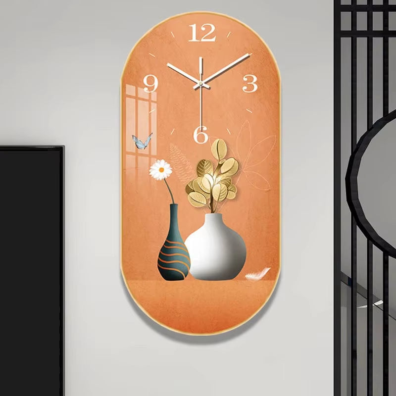 Hot Fashion Large Modern Luxury Crystal Porcelain Wall Clock Creative Painted Entrance Hall Dining Room Decorative Home Wall Art