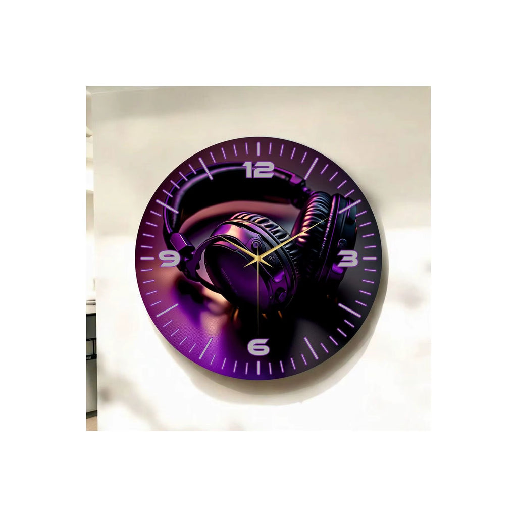 Colorful Print Pattern 50Cm Classical Weather Resistant Wall Clock Gamer Headset Design Wooden Silent Table Gift for Gaming