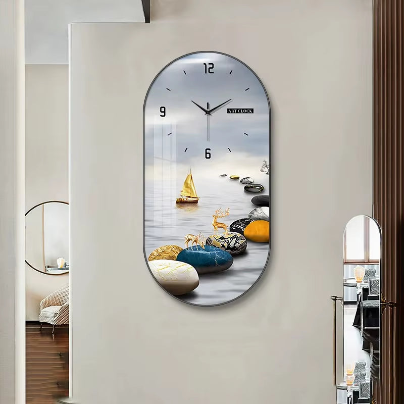 Hot Fashion Large Modern Luxury Crystal Porcelain Wall Clock Creative Painted Entrance Hall Dining Room Decorative Home Wall Art