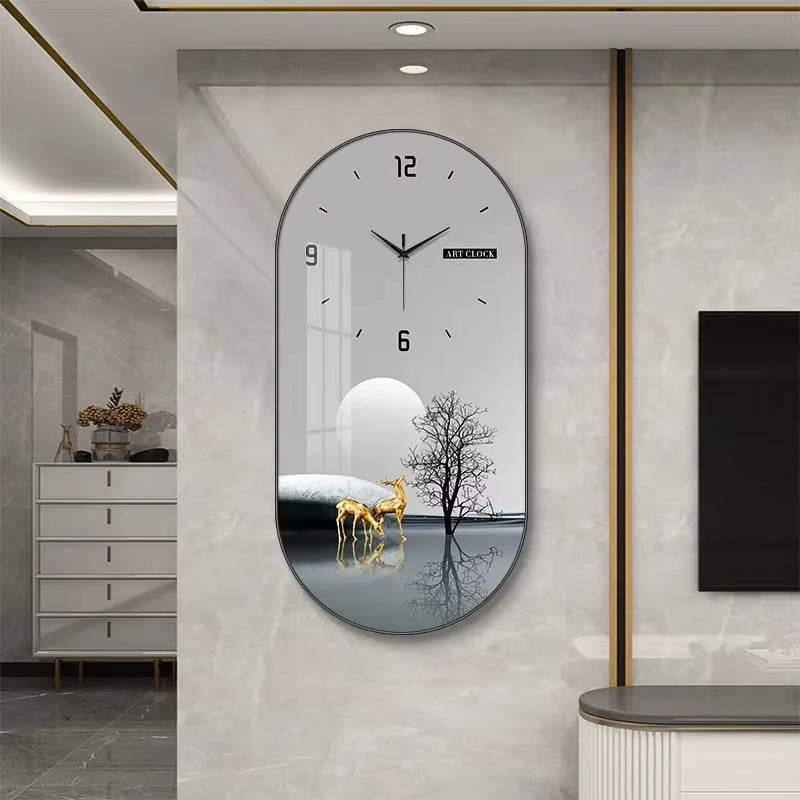 Hot Fashion Large Modern Luxury Crystal Porcelain Wall Clock Creative Painted Entrance Hall Dining Room Decorative Home Wall Art
