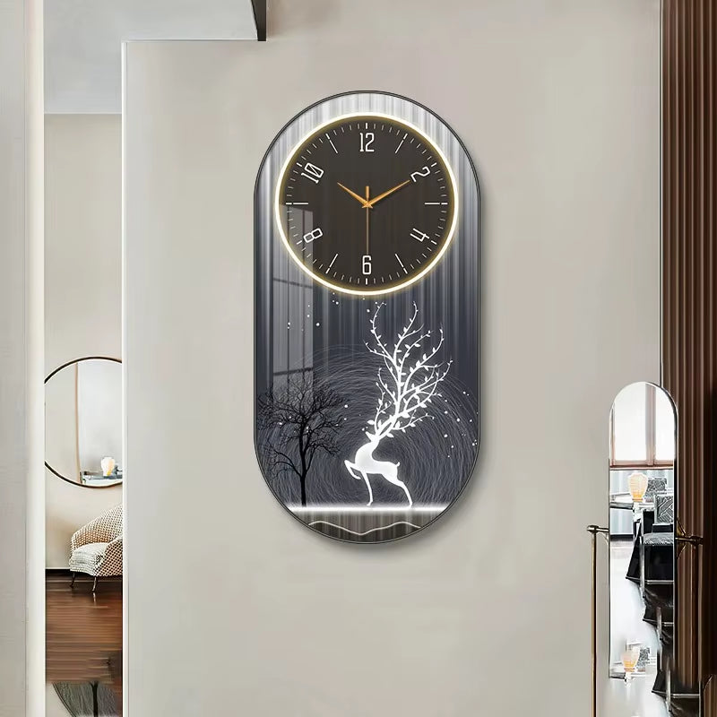 Hot Fashion Large Modern Luxury Crystal Porcelain Wall Clock Creative Painted Entrance Hall Dining Room Decorative Home Wall Art