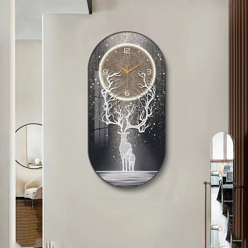 Hot Fashion Large Modern Luxury Crystal Porcelain Wall Clock Creative Painted Entrance Hall Dining Room Decorative Home Wall Art