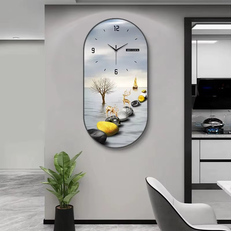 Hot Fashion Large Modern Luxury Crystal Porcelain Wall Clock Creative Painted Entrance Hall Dining Room Decorative Home Wall Art